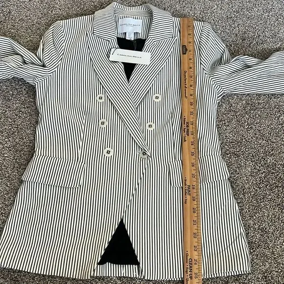 New Carolina Belle Neutral Pinstripe Blazer Jacket Academia Seersucker- Small - Picture 8 of 13
